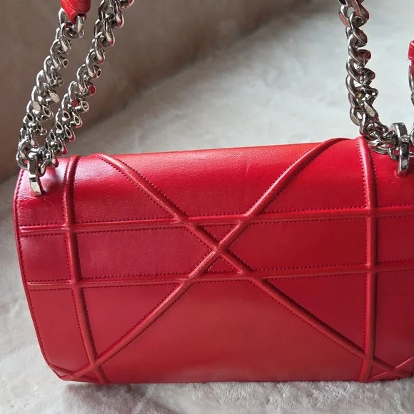 Dior Diorama Red Leather Shoulder/Crossbody Bag with Silver Hardware - Picture 6 of 10